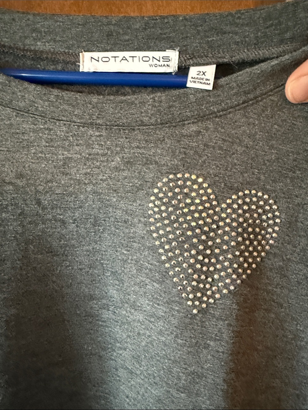 Notations Gray Rhinestone Heart Sweatshirt - Picture 2 of 3